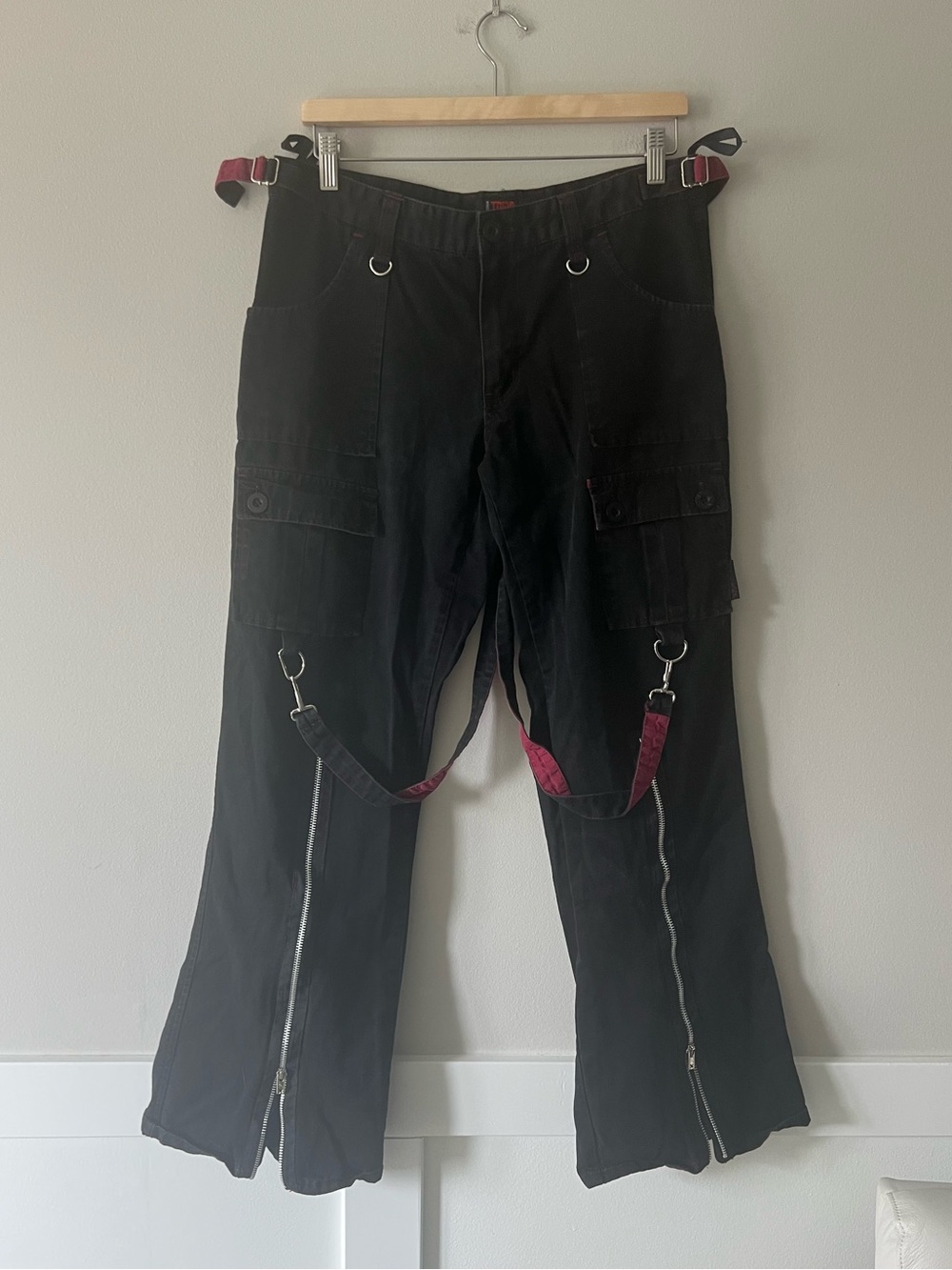 Tripp NYC Black Bondage Cargo Pants Zip Leg Straps Goth Punk Emo Size 11